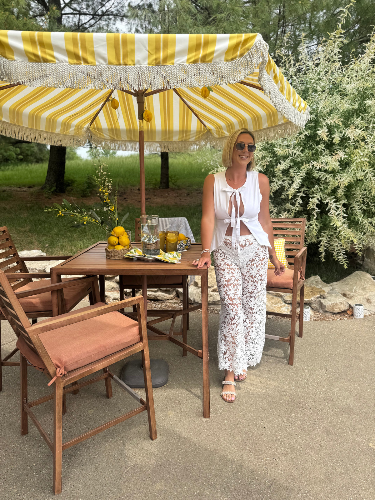 White Floral Crochet Pants