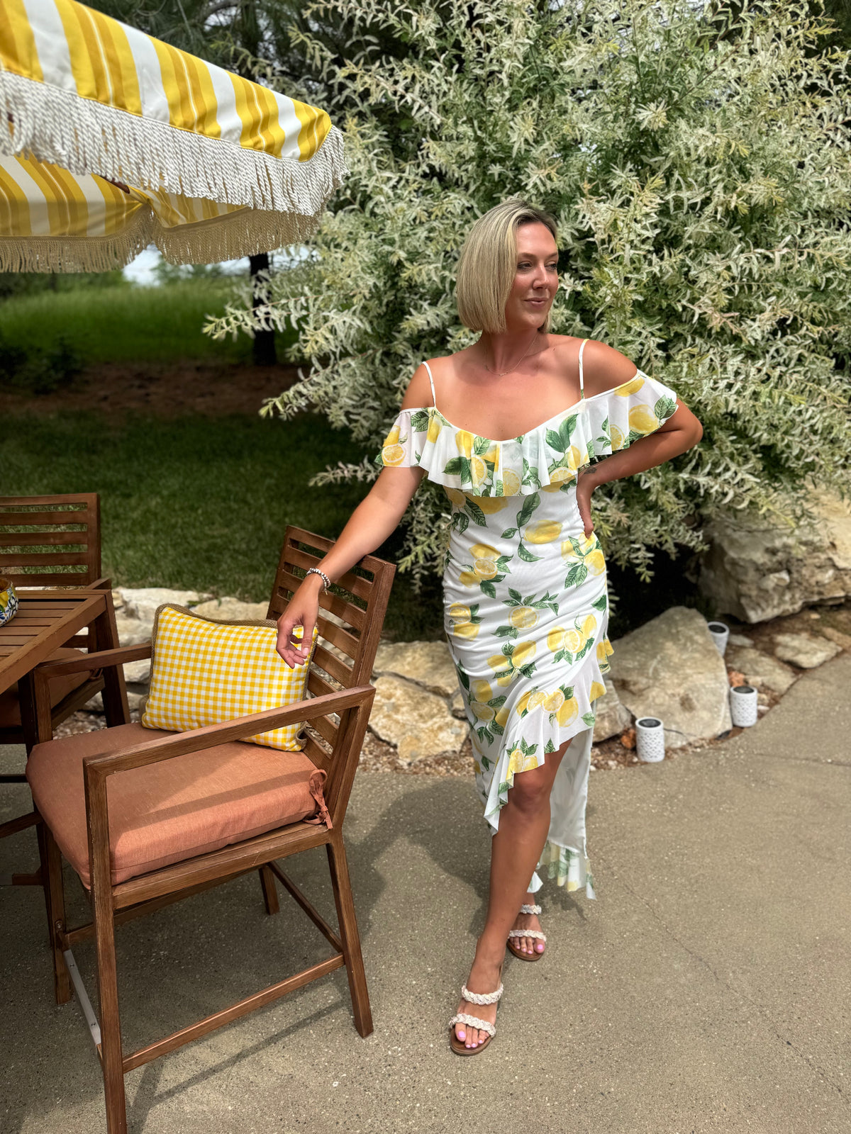 Lemon Side Slit Ruffle Dress