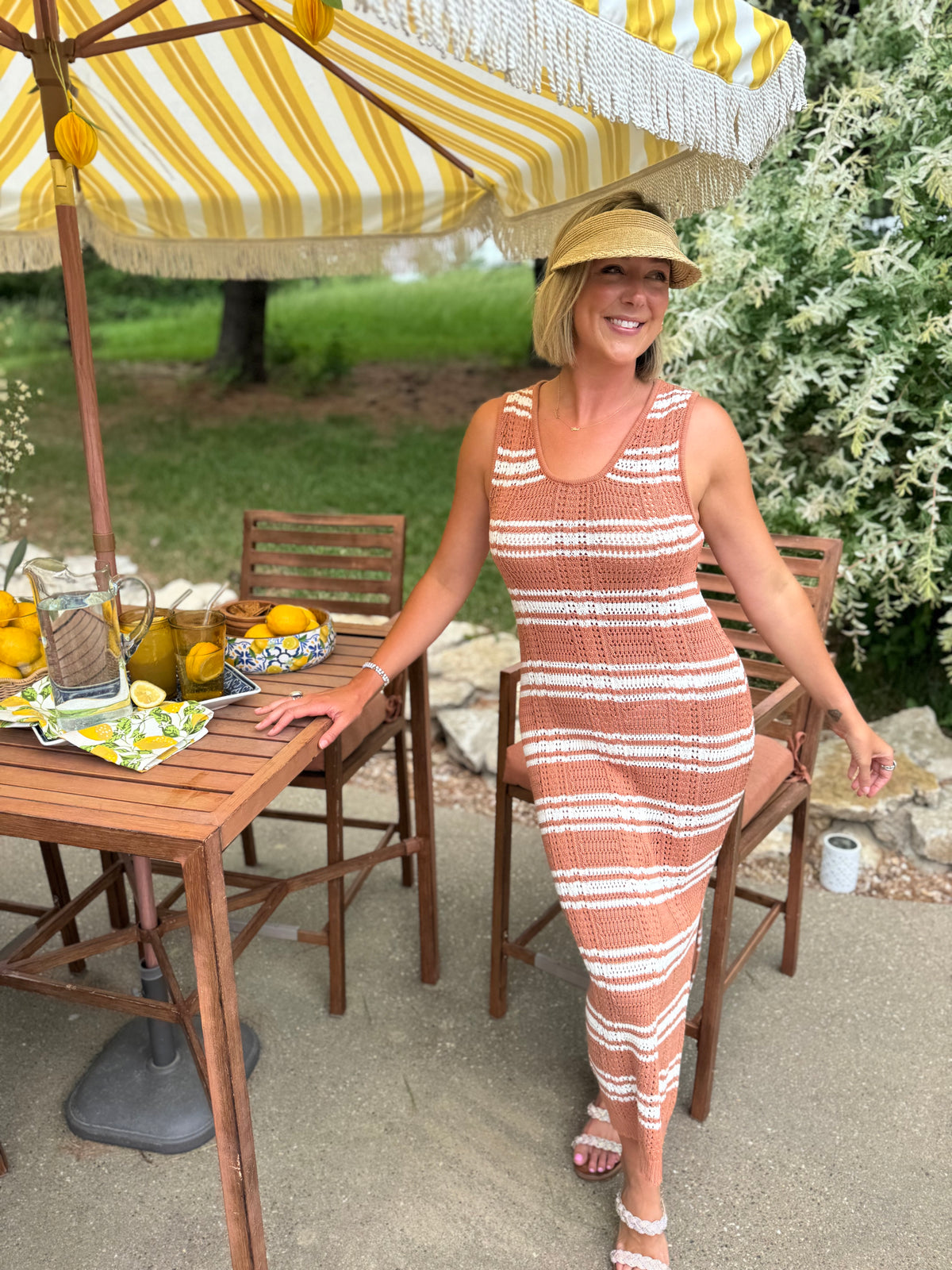 Mocha Striped Open Knit Dress