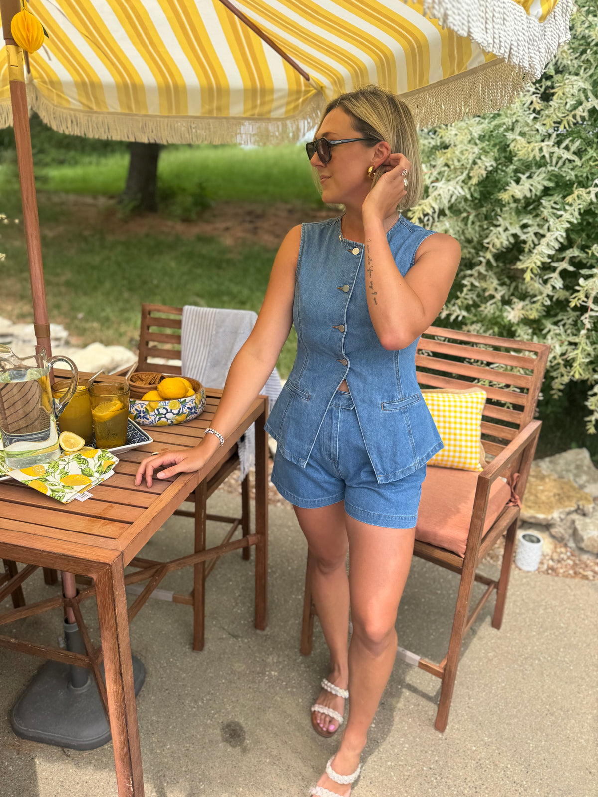 Button Front Denim Vest