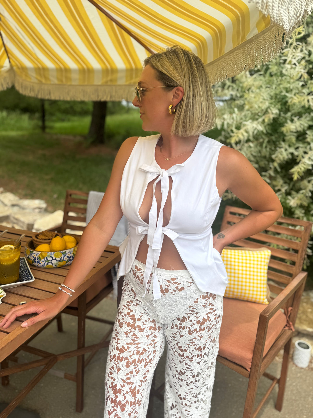 Ivory Tie Front Open Vest