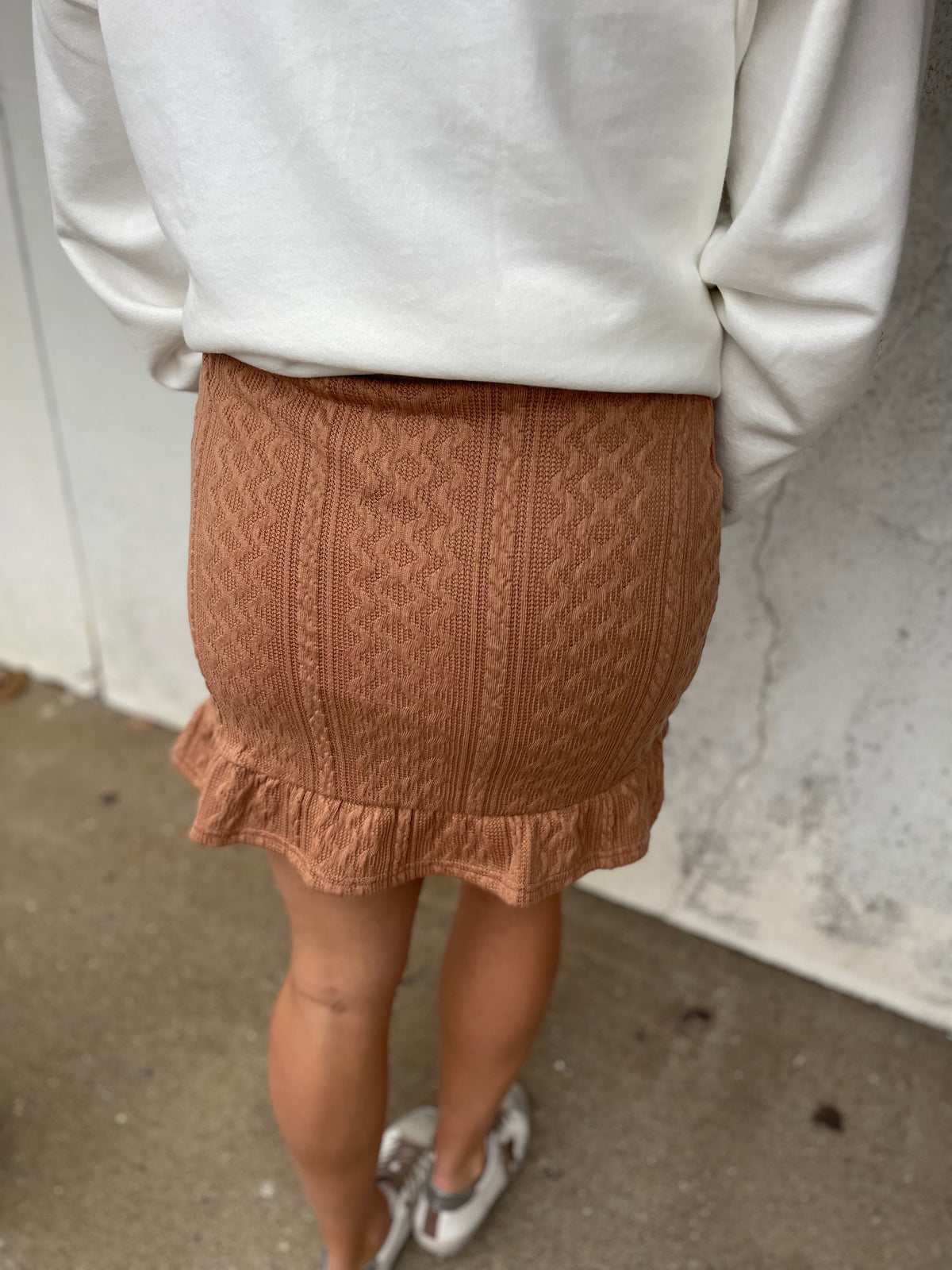 Mocha Knit Ruffle Mini Skirt