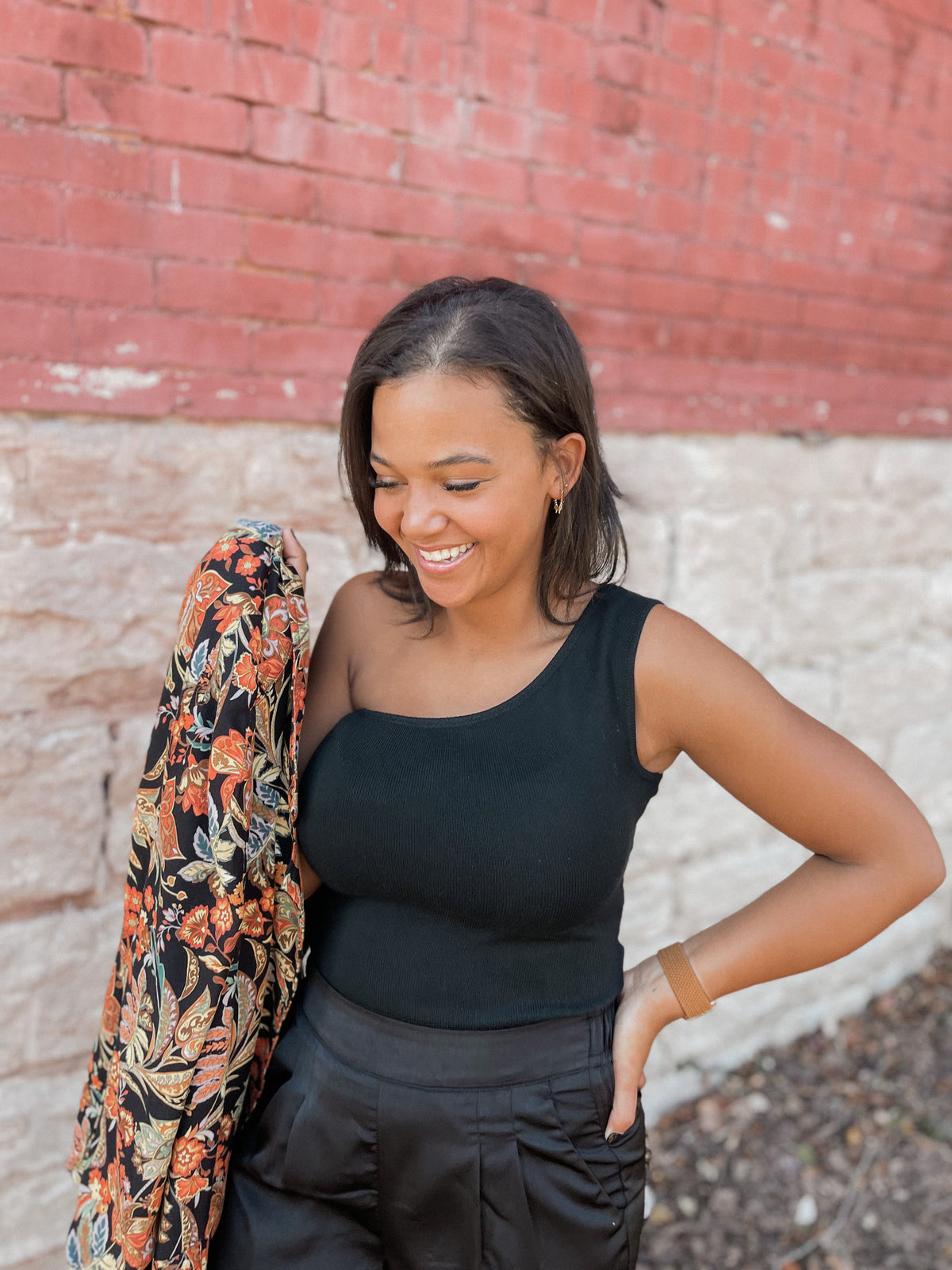 One Shoulder Black Bodysuit
