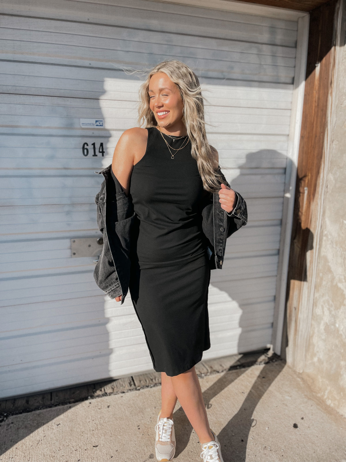 Black Ribbed Knit Midi Dress