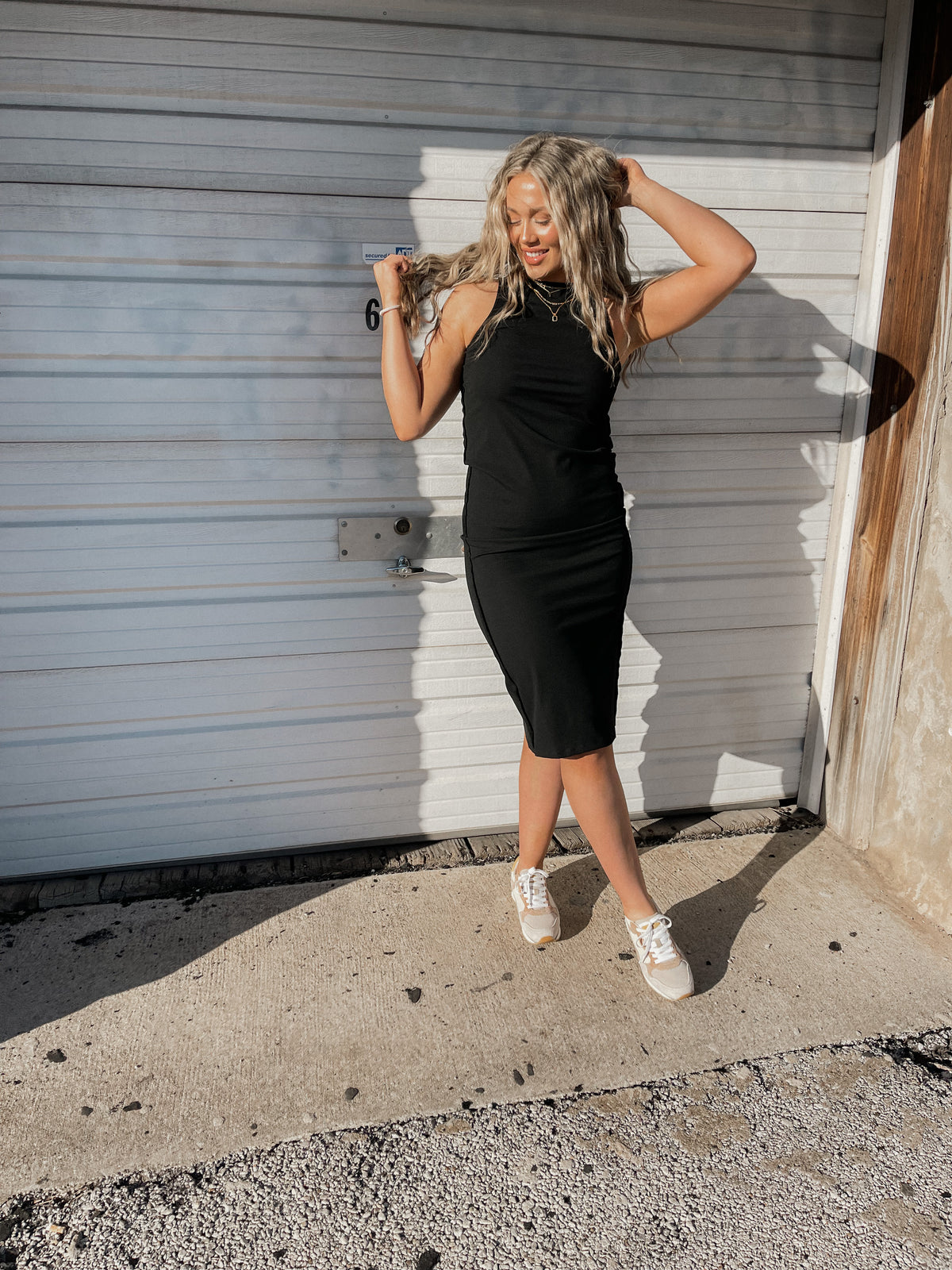 Black Ribbed Knit Midi Dress