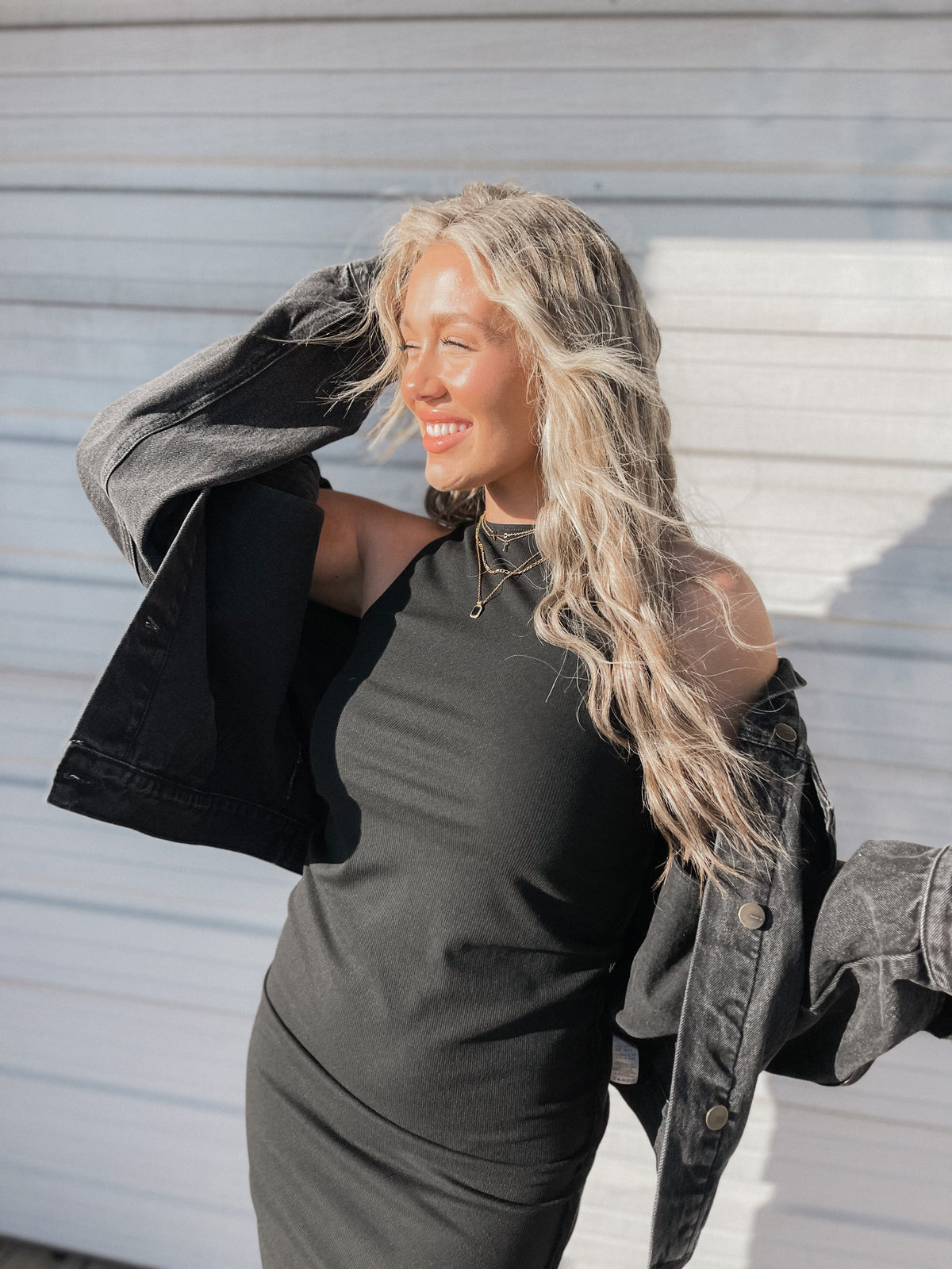 Black Ribbed Knit Midi Dress