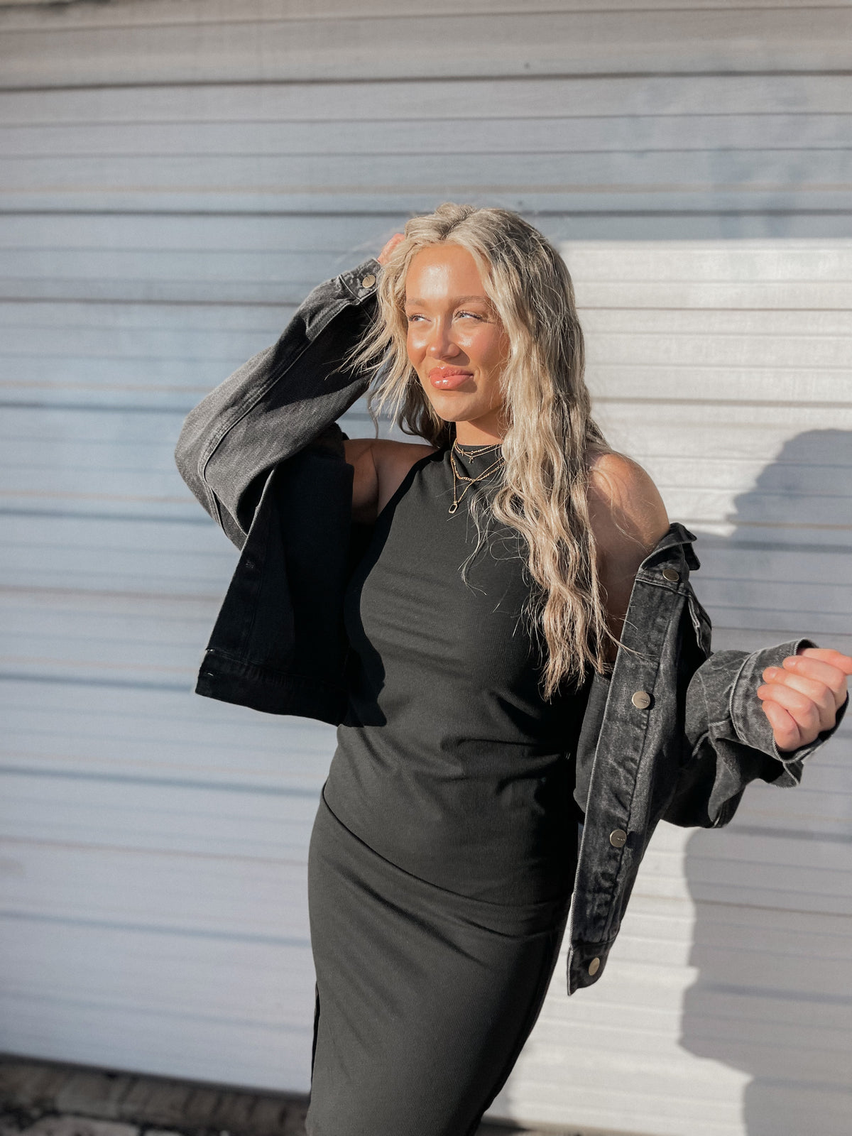 Black Ribbed Knit Midi Dress