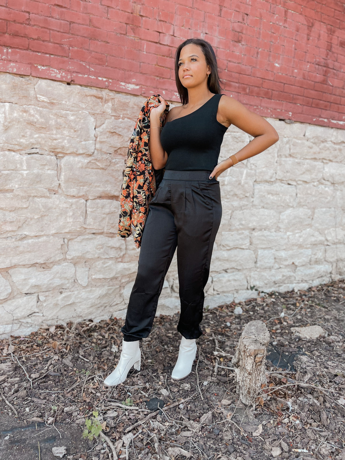 One Shoulder Black Bodysuit