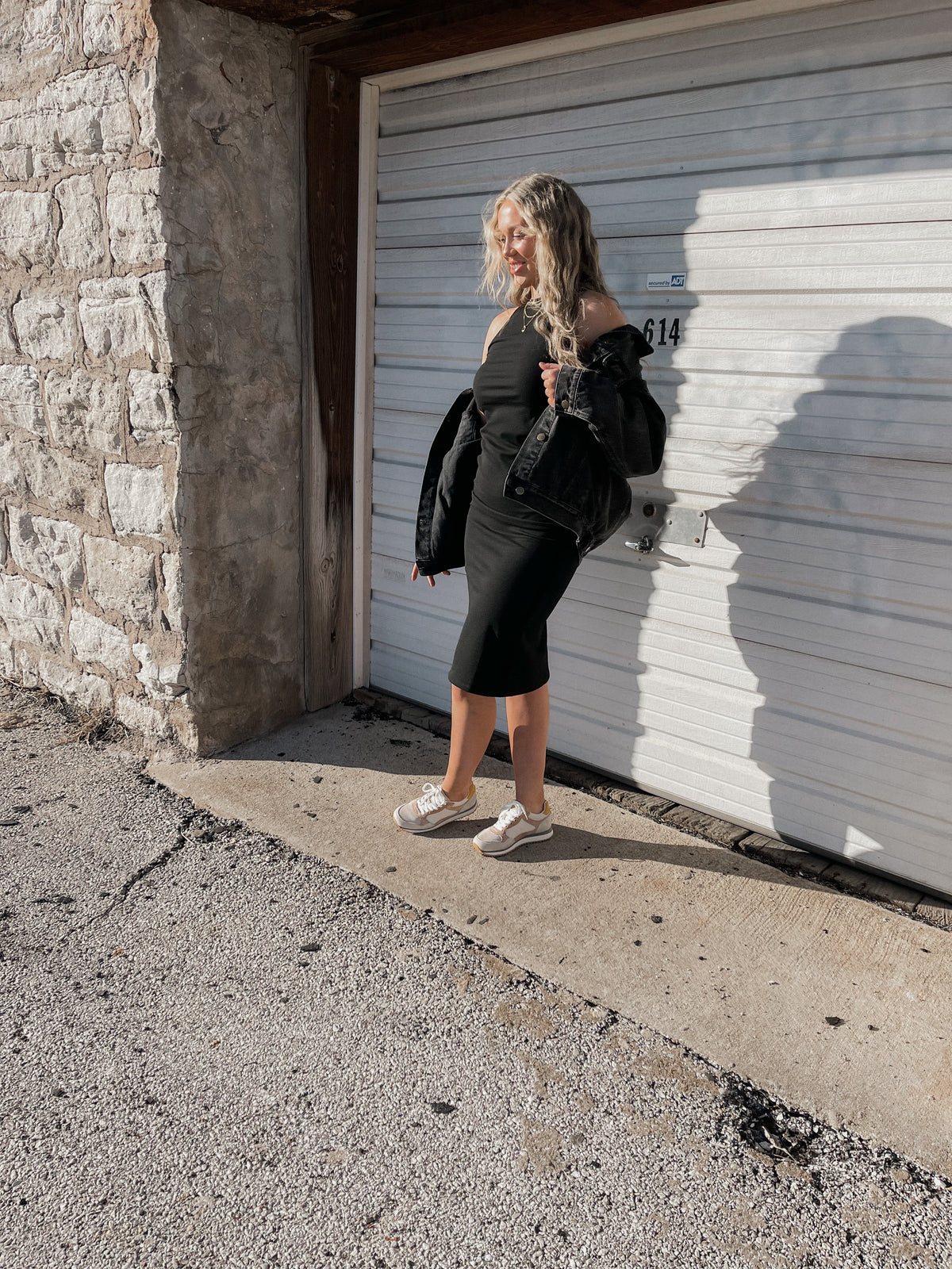 Black Ribbed Knit Midi Dress