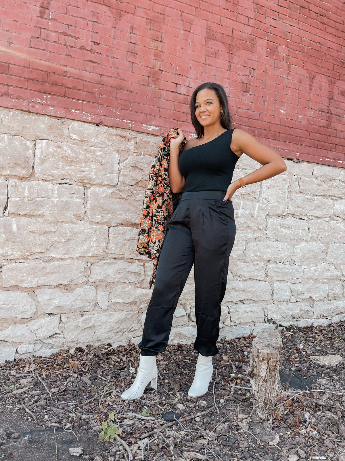 One Shoulder Black Bodysuit