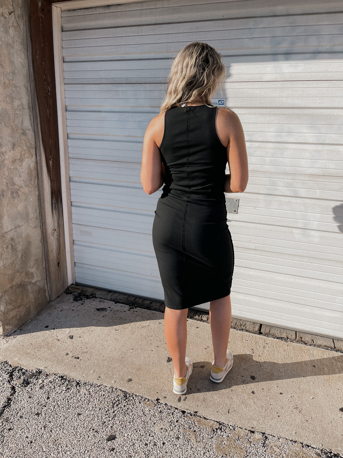Black Ribbed Knit Midi Dress