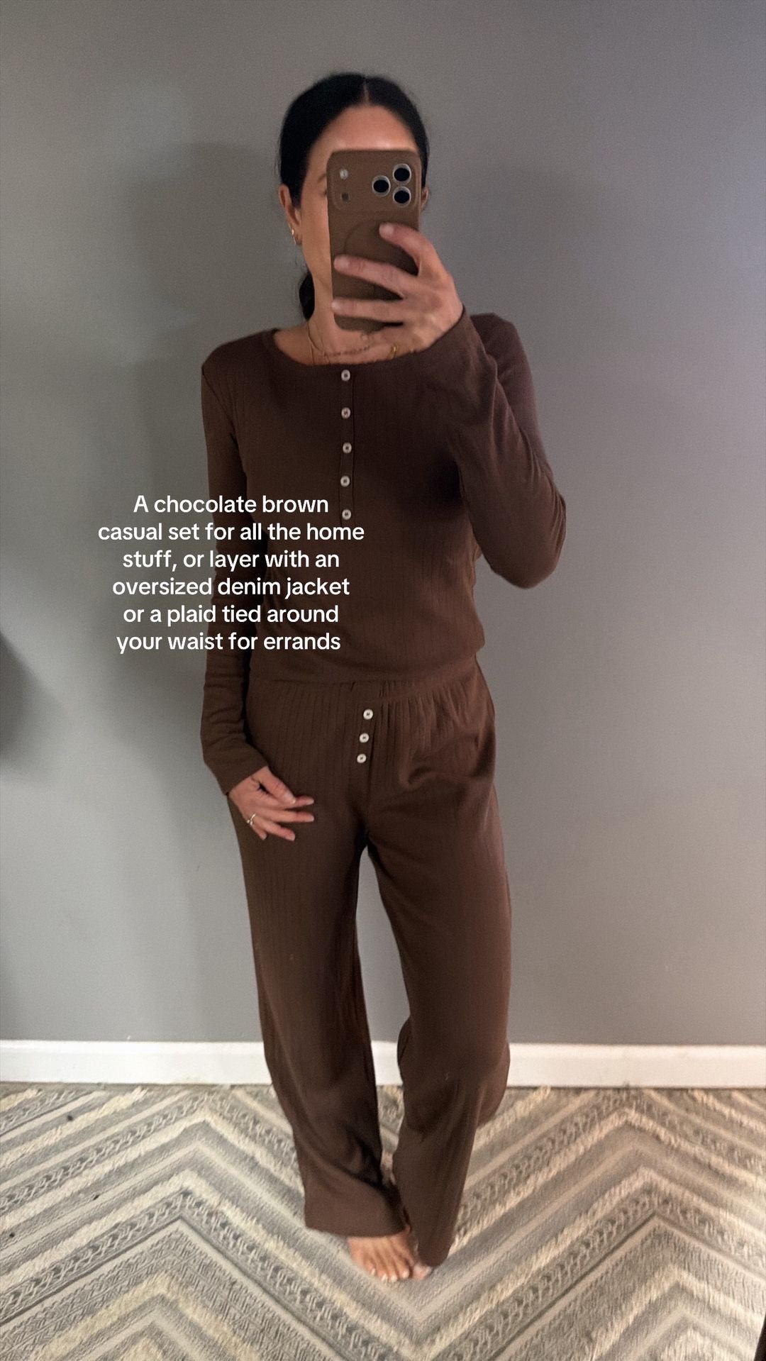 Brown Pointelle Casual Pants