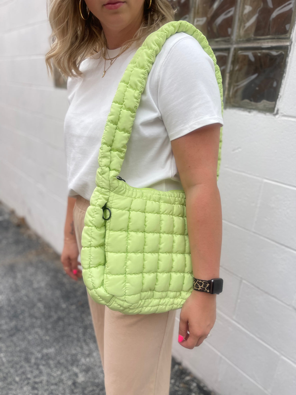 Lime Quilted Slouchy Bag