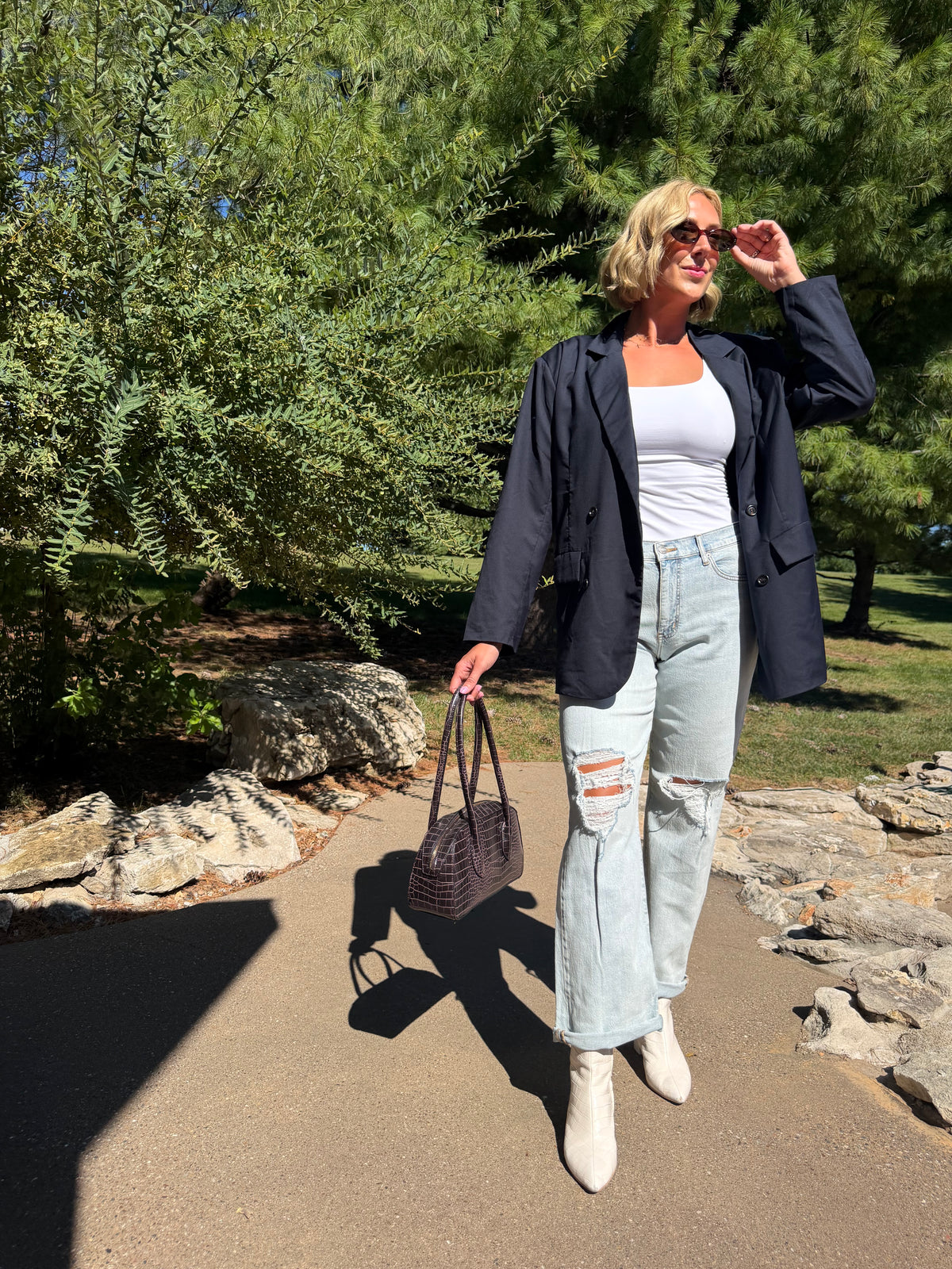 Navy Oversized Double Breasted Blazer