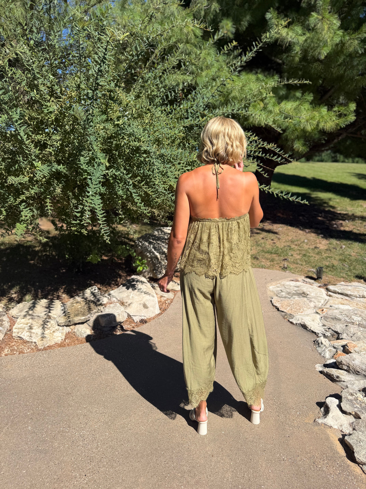 Olive Scallop Lace Halter Top