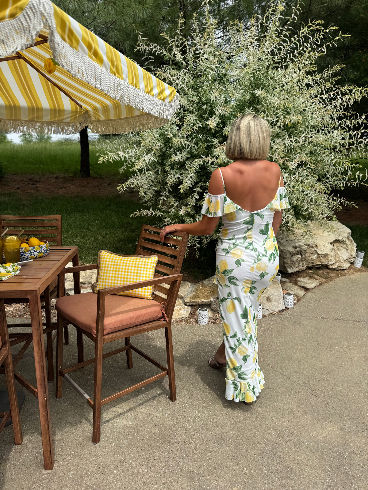 Lemon Side Slit Ruffle Dress