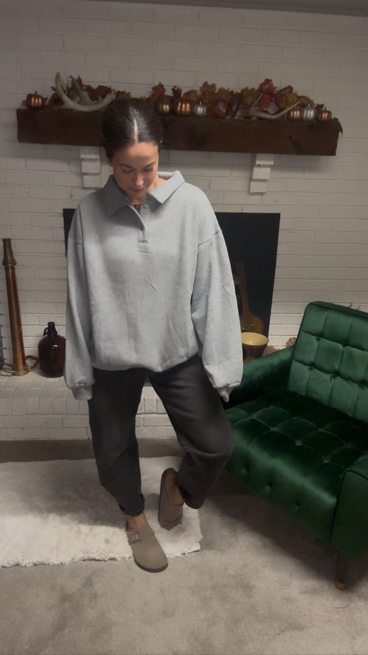 Heather Grey Henley Pullover Sweatshirt