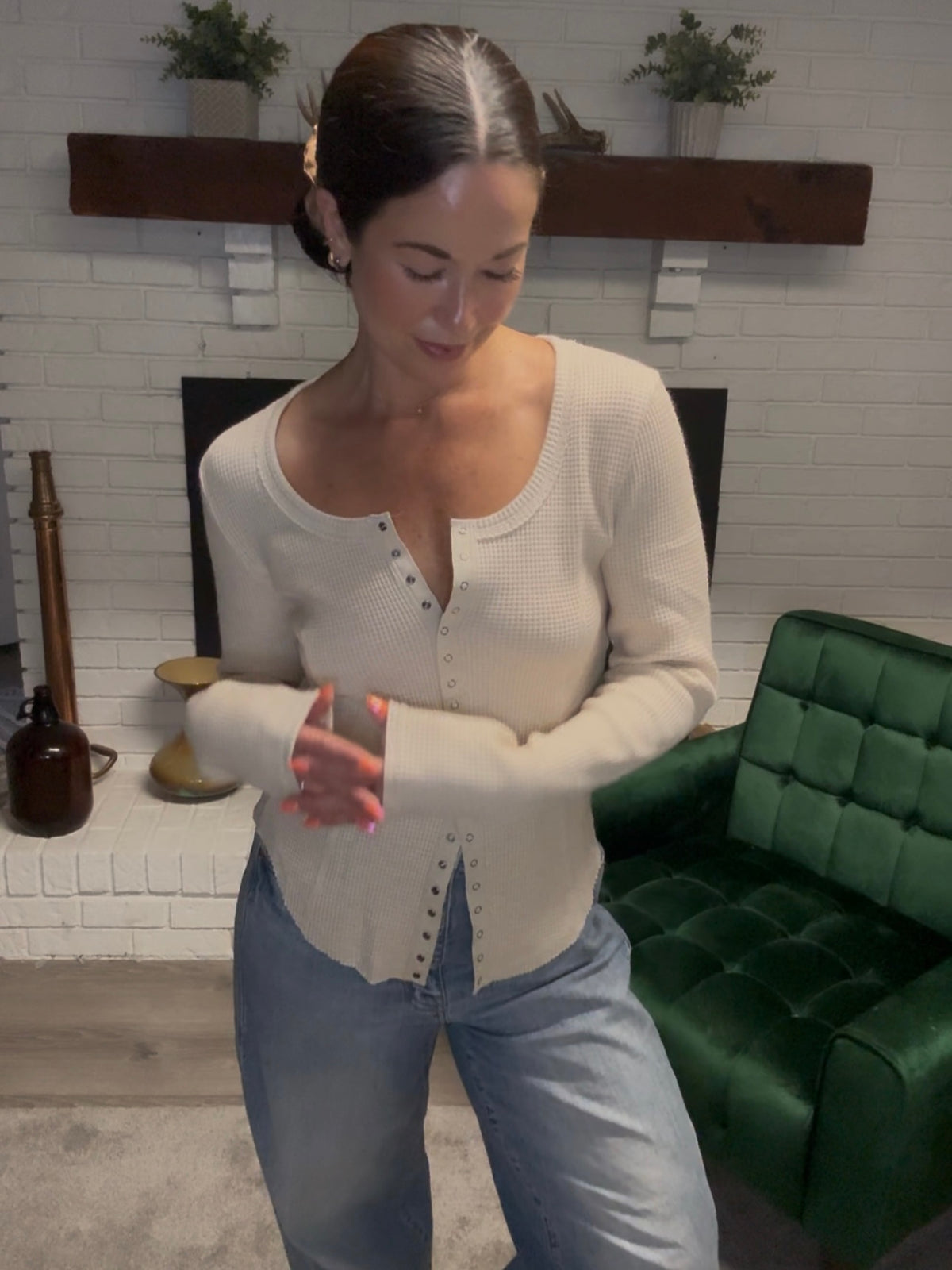 Oatmeal Snap Front Thermal Top