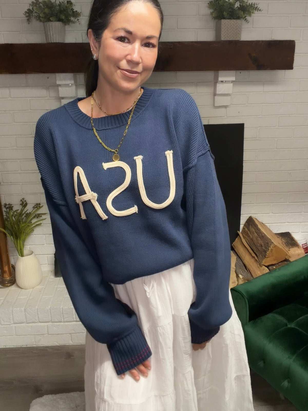 Navy Rope Detail USA Sweater
