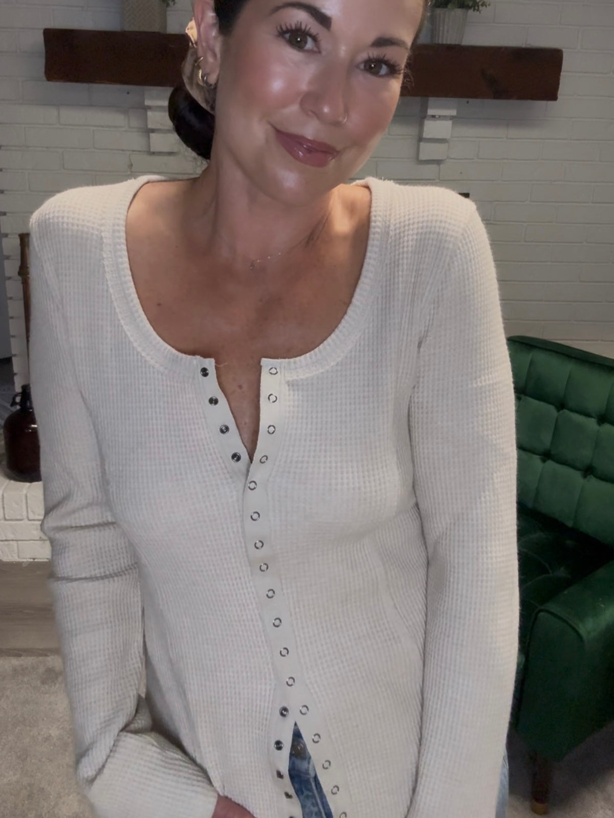Oatmeal Snap Front Thermal Top
