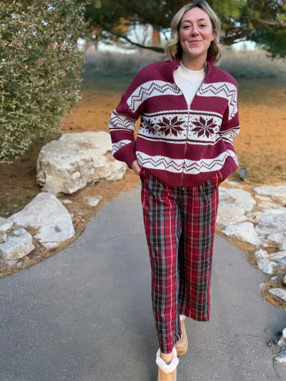 Red Plaid Boxer Style Pants