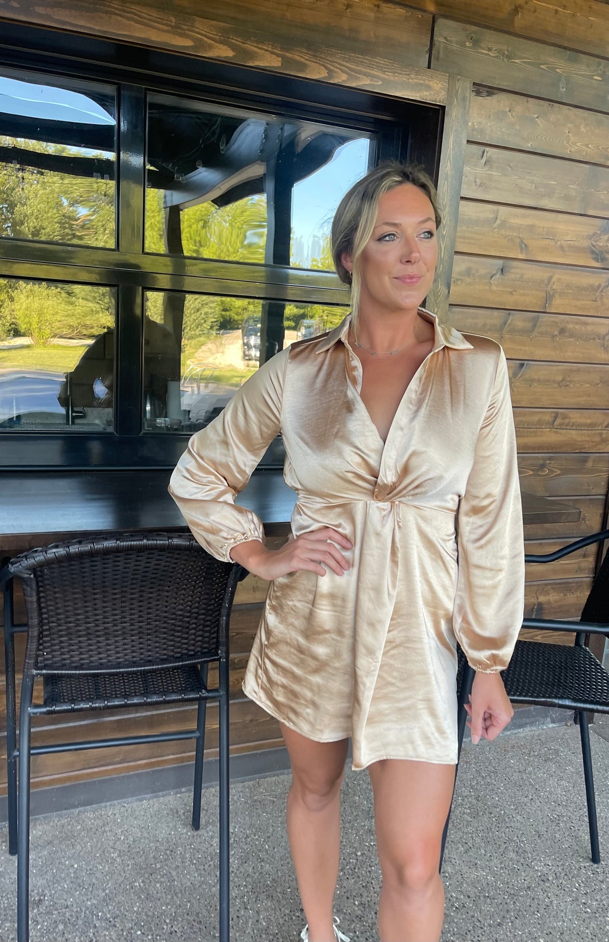 Champagne Gold Long Sleeve Mini Dress