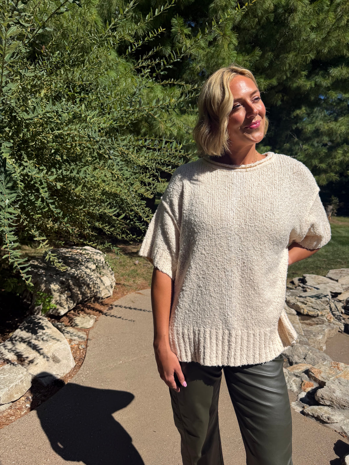 Oatmeal Short Sleeve Oversized Sweater