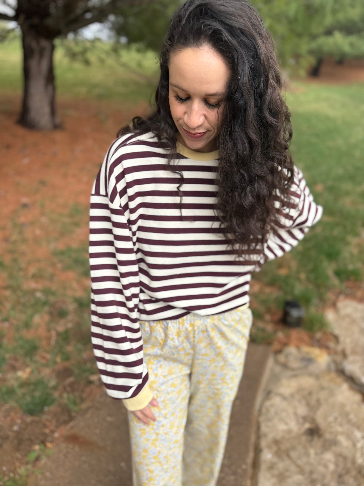 Butter & Burgundy Striped Pullover