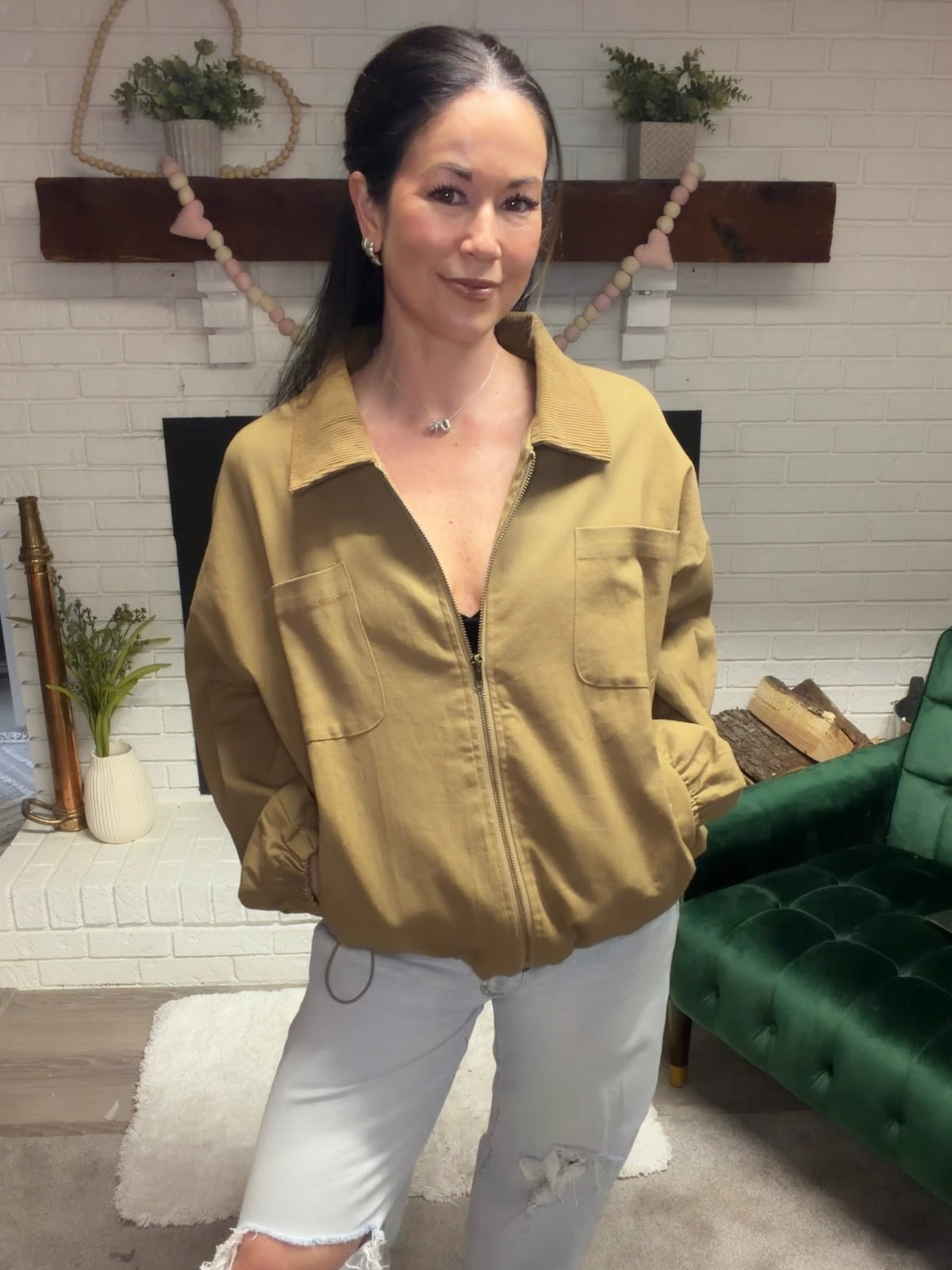 Khaki Barn with Corduroy Collar | Women's Outerwear