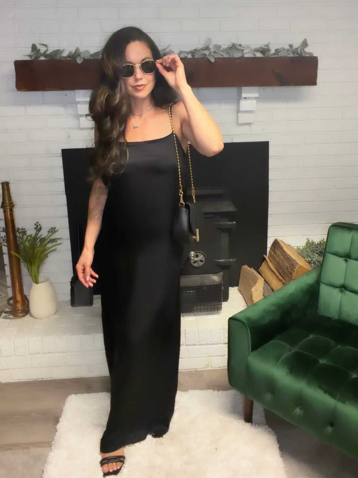 Black Spaghetti Strap Woven Slip Dress