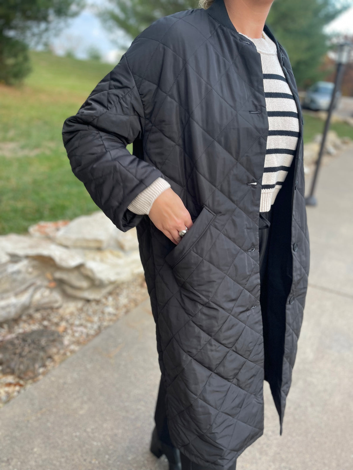 Black Maxi Quilted Coat