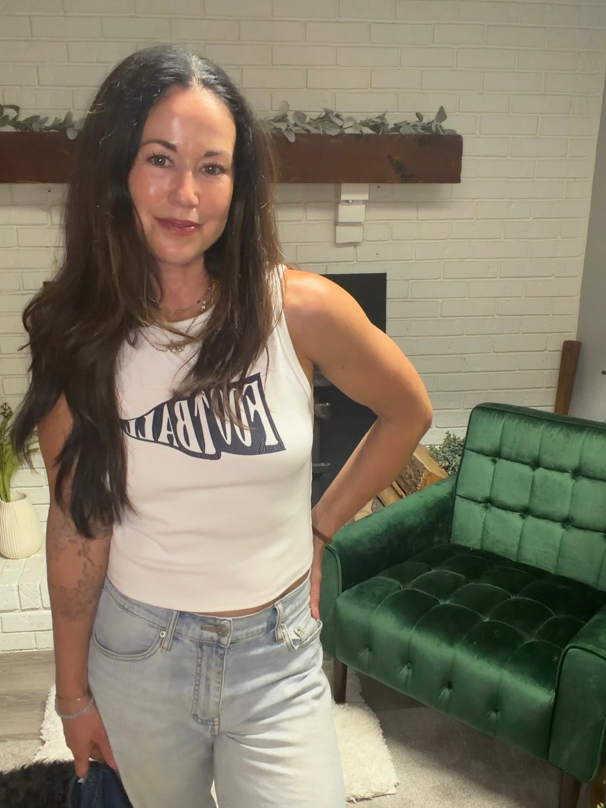 White & Navy Game Day Tank