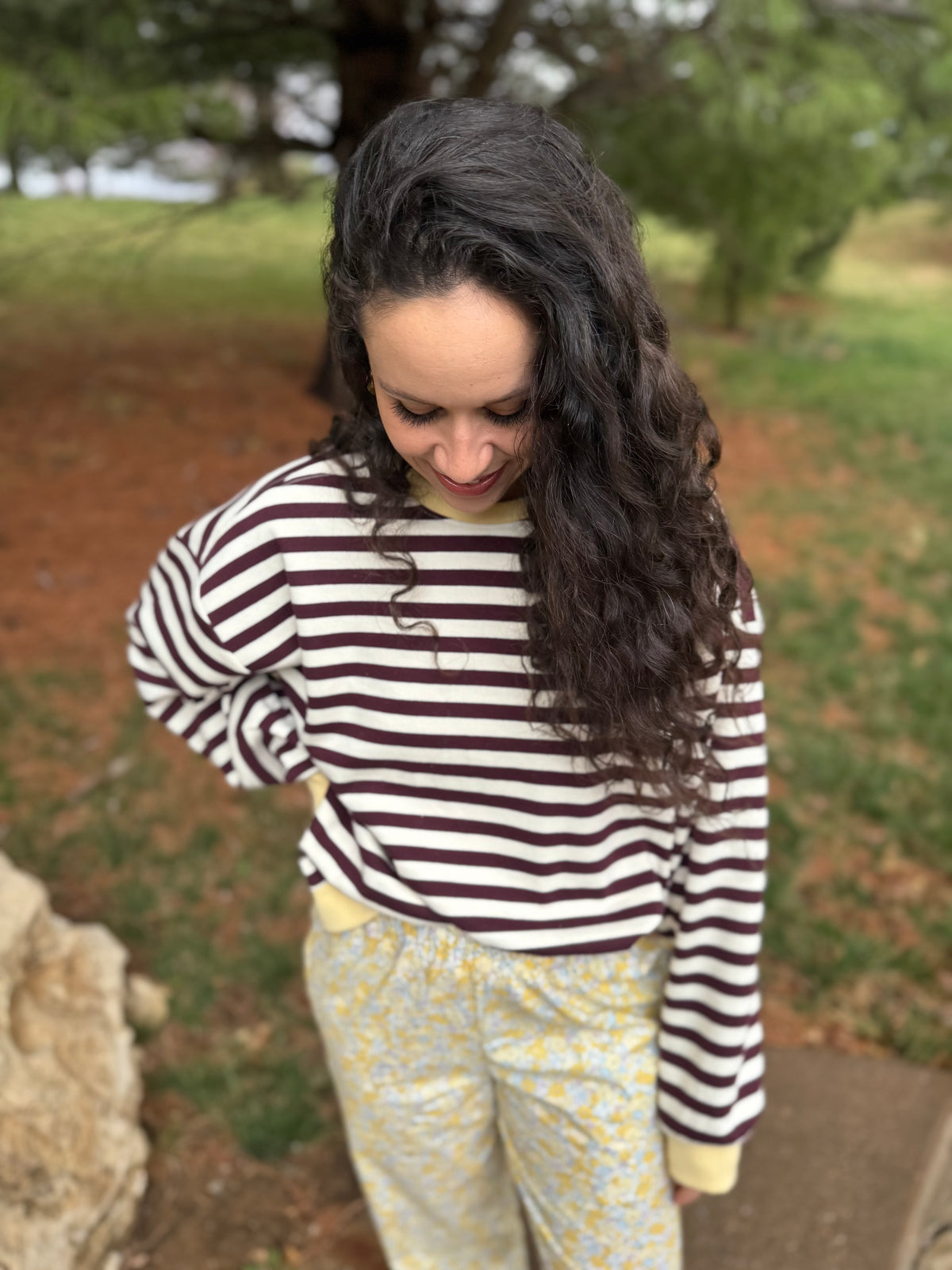 Butter & Burgundy Striped Pullover