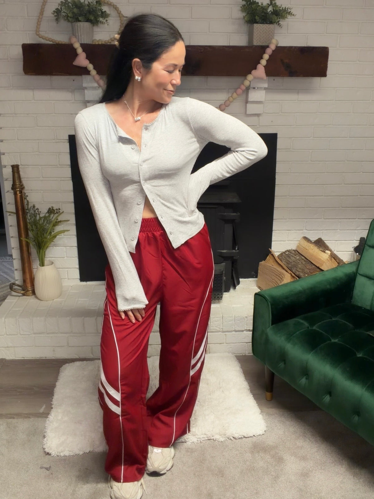 Red Wide Leg Track Pant