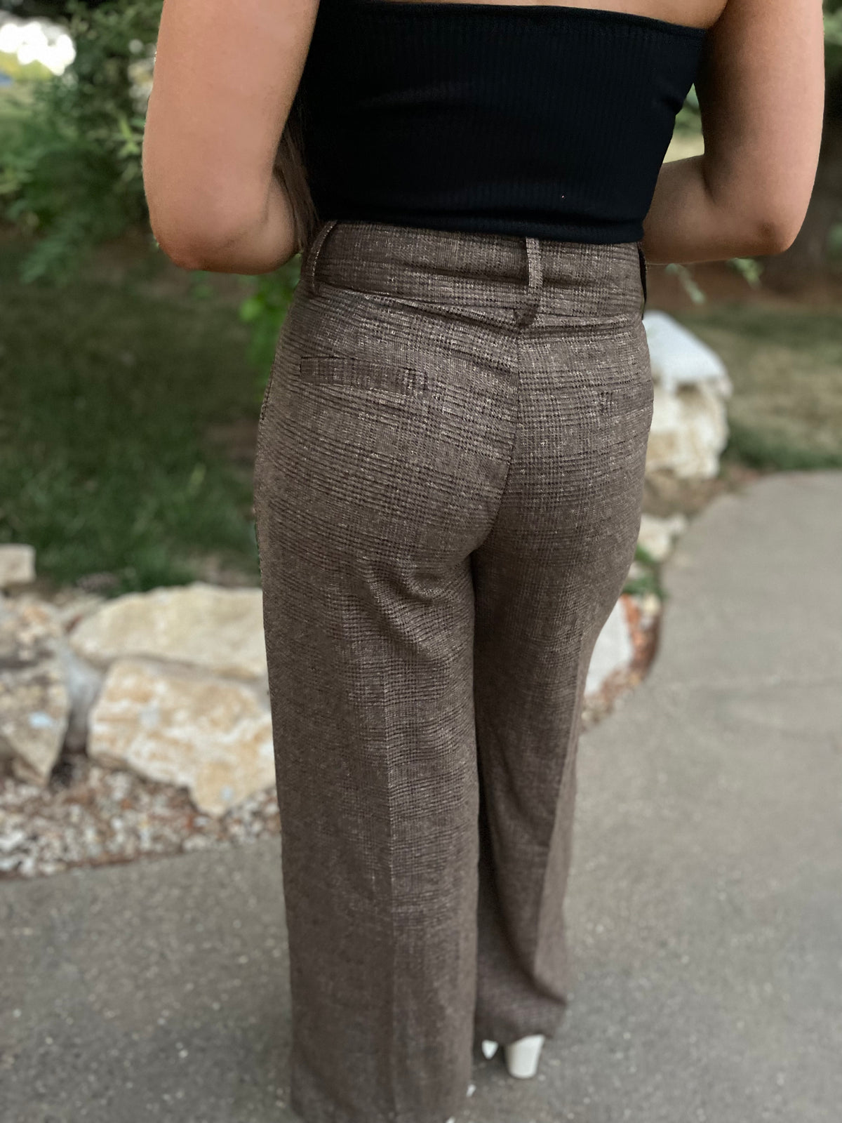 Brown Plaid High Waisted Trousers