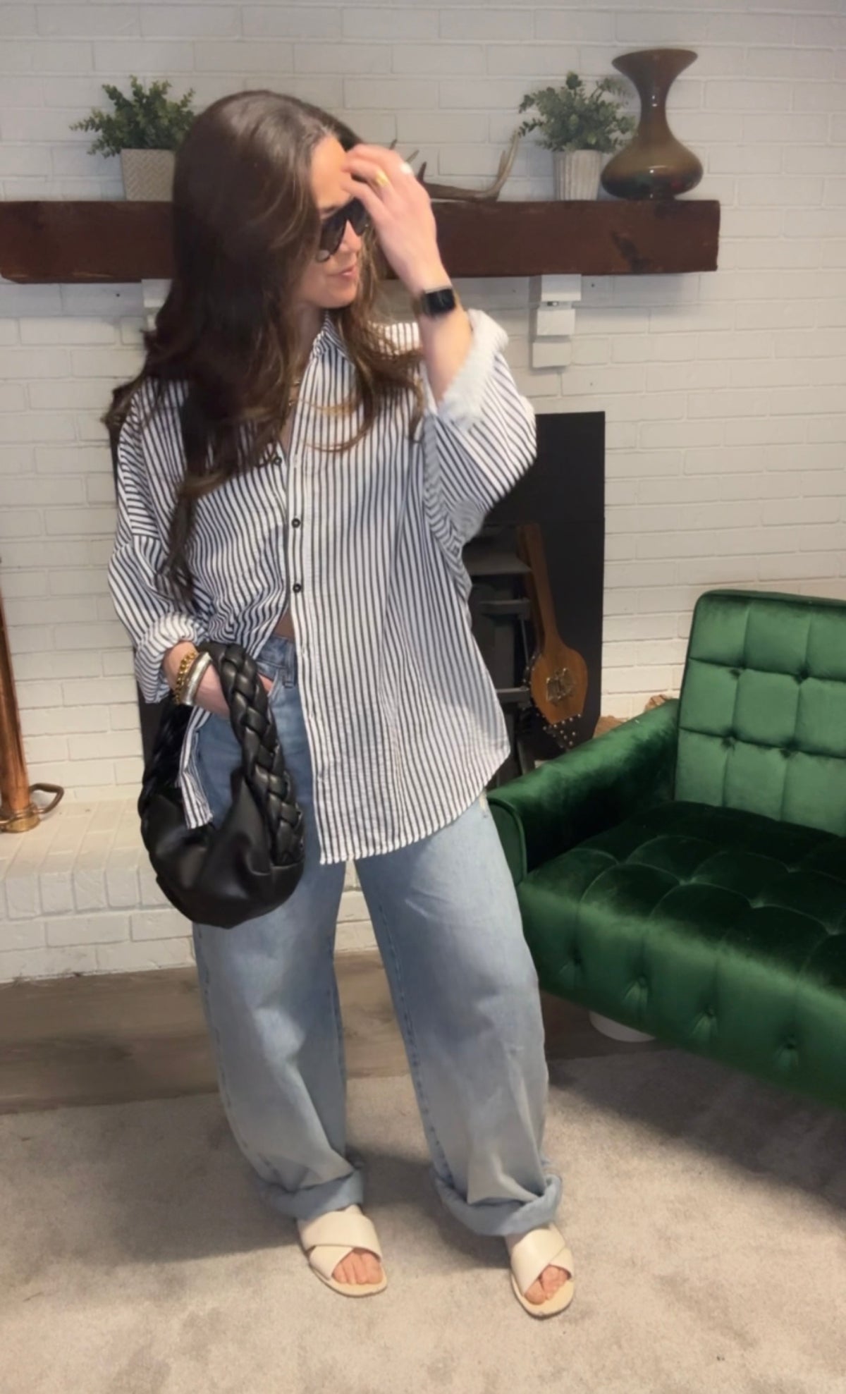 Black & White Stripe Seersucker Button Up