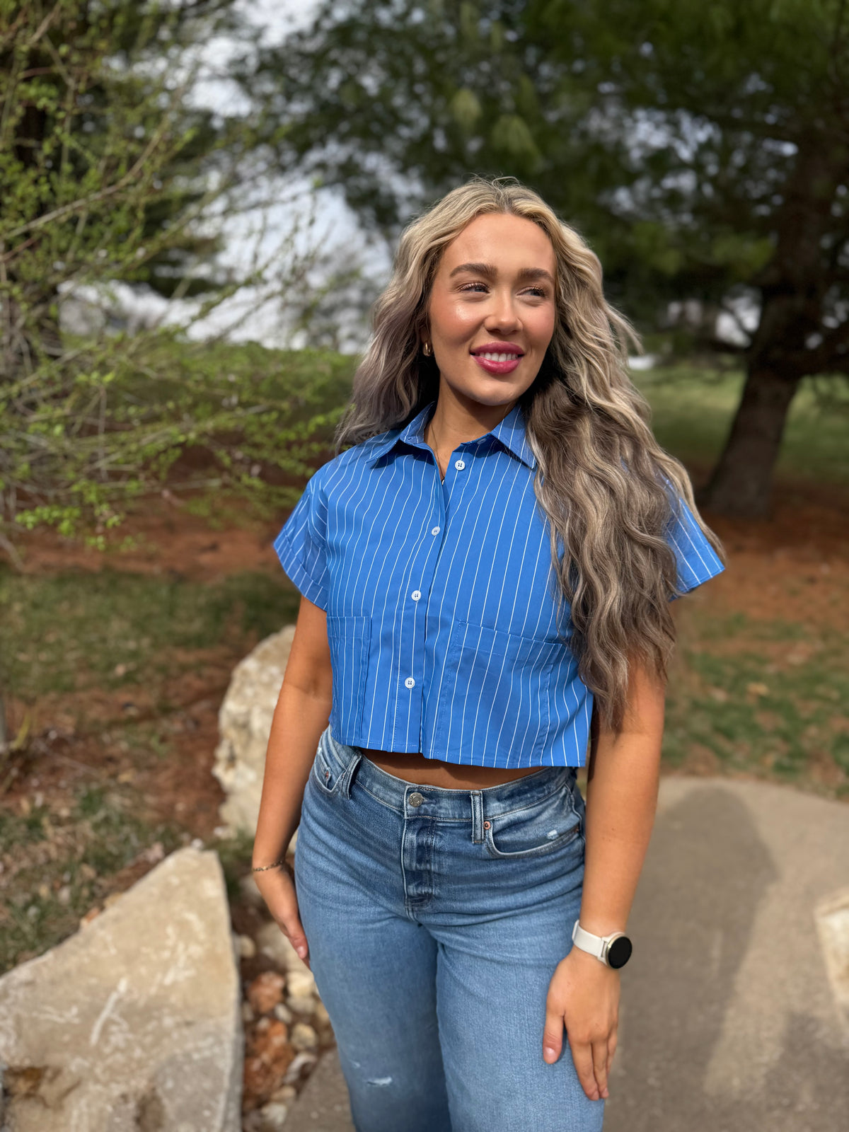 Cobalt Blue Cropped Woven Shirt