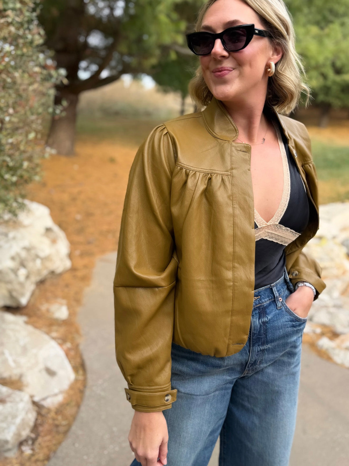 Olive Brown Super Soft Bubble Hem Jacket