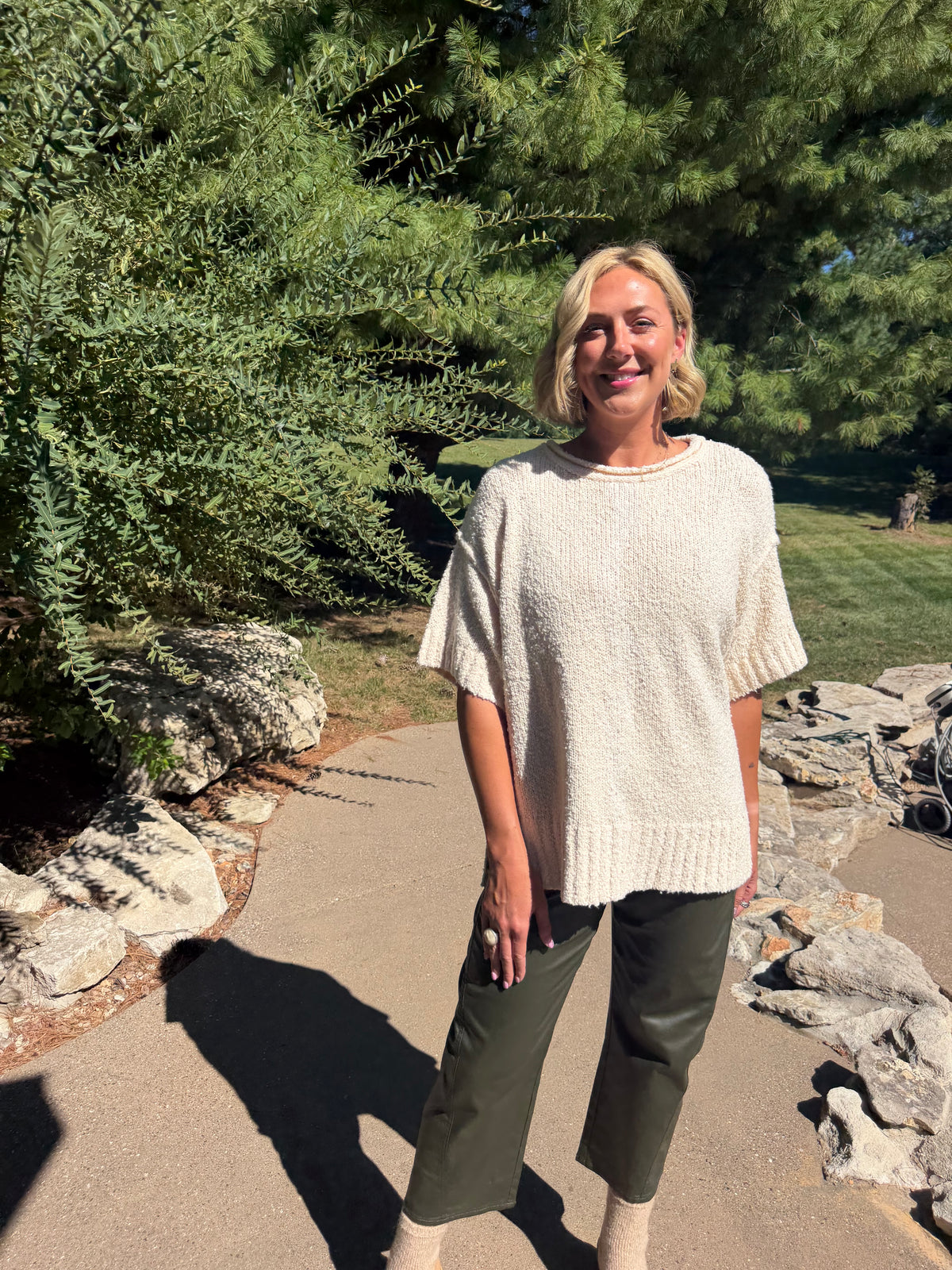 Oatmeal Short Sleeve Oversized Sweater