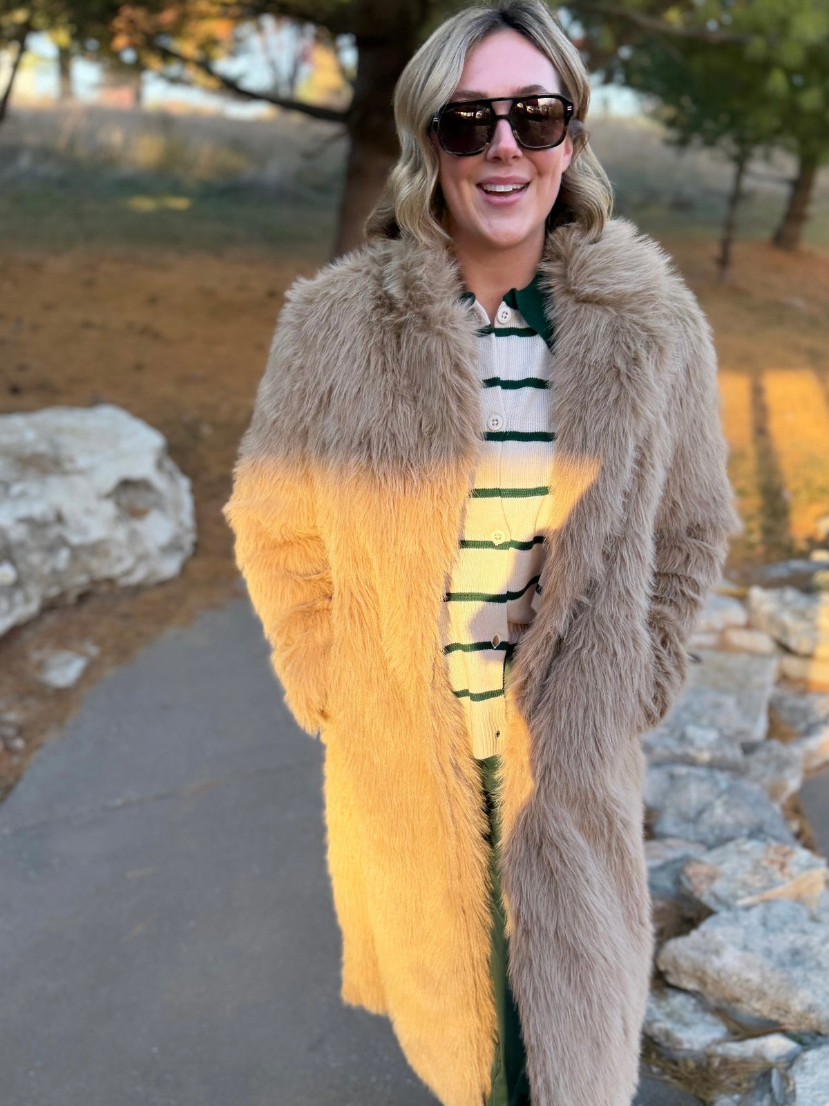 Camel Faux Fur Maxi Coat