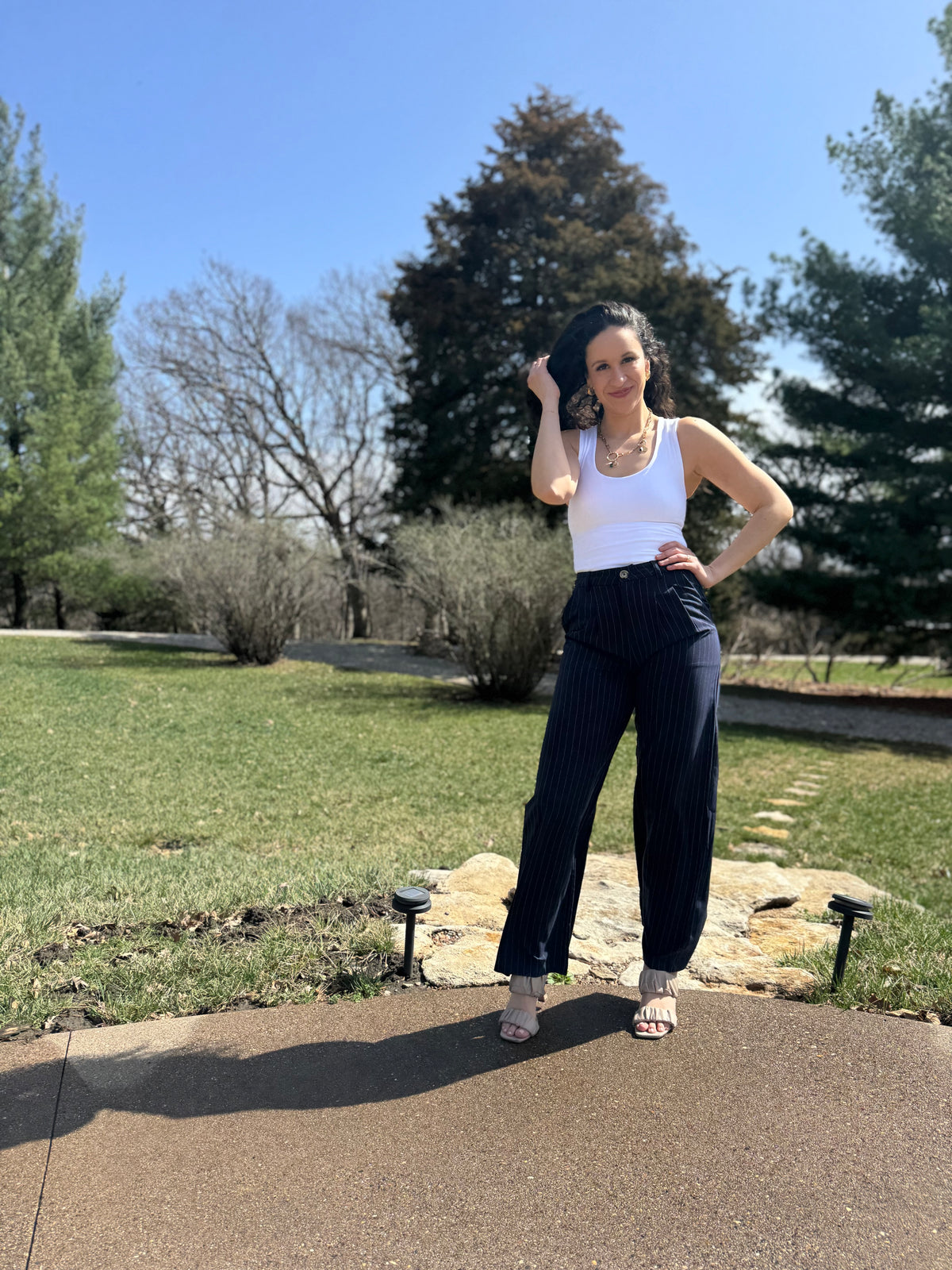 Navy Pinstripe Trousers