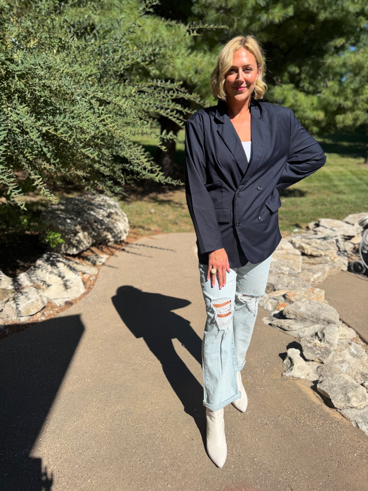 Navy Oversized Double Breasted Blazer