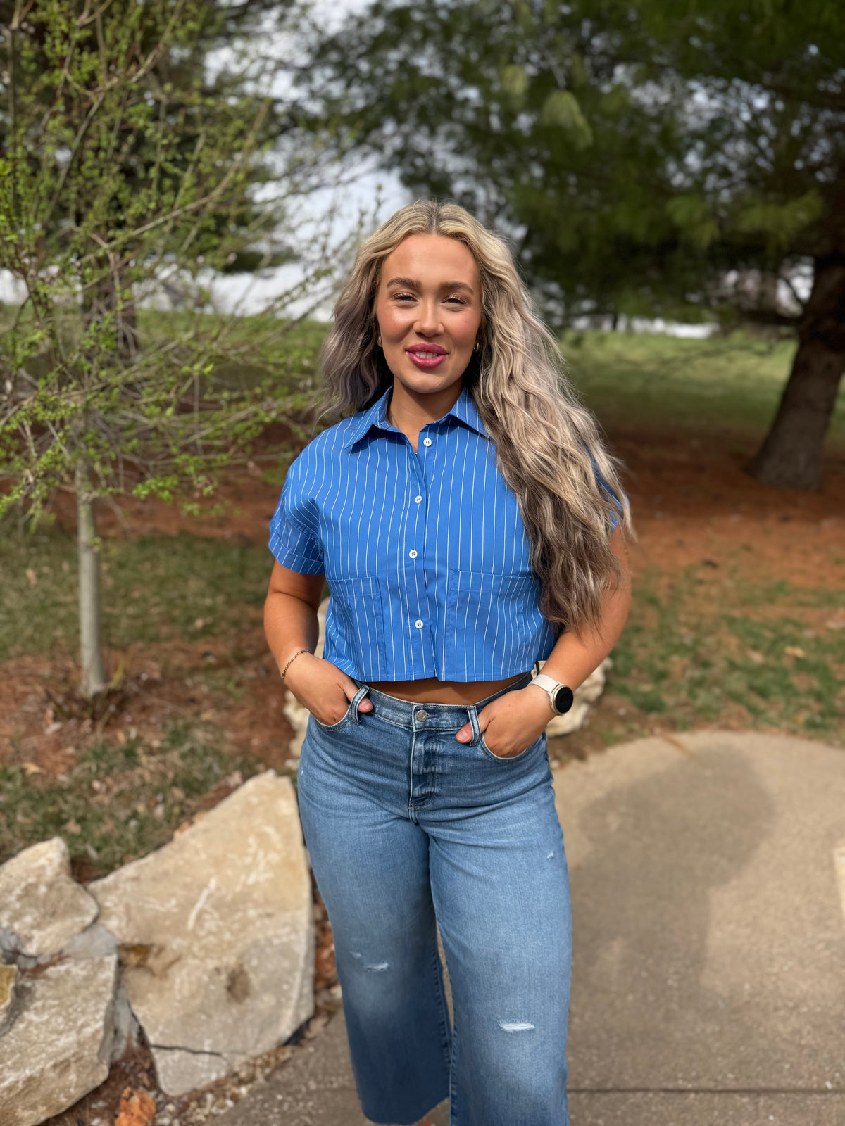 Cobalt Blue Cropped Woven Shirt