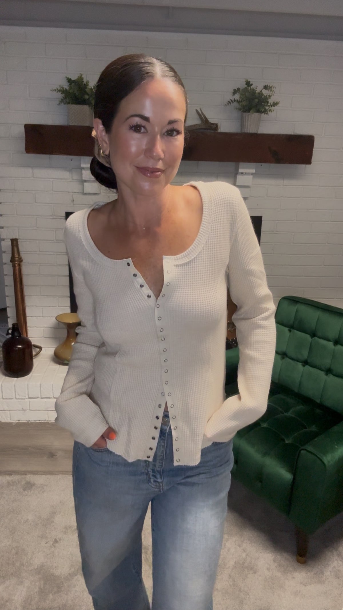 Oatmeal Snap Front Thermal Top