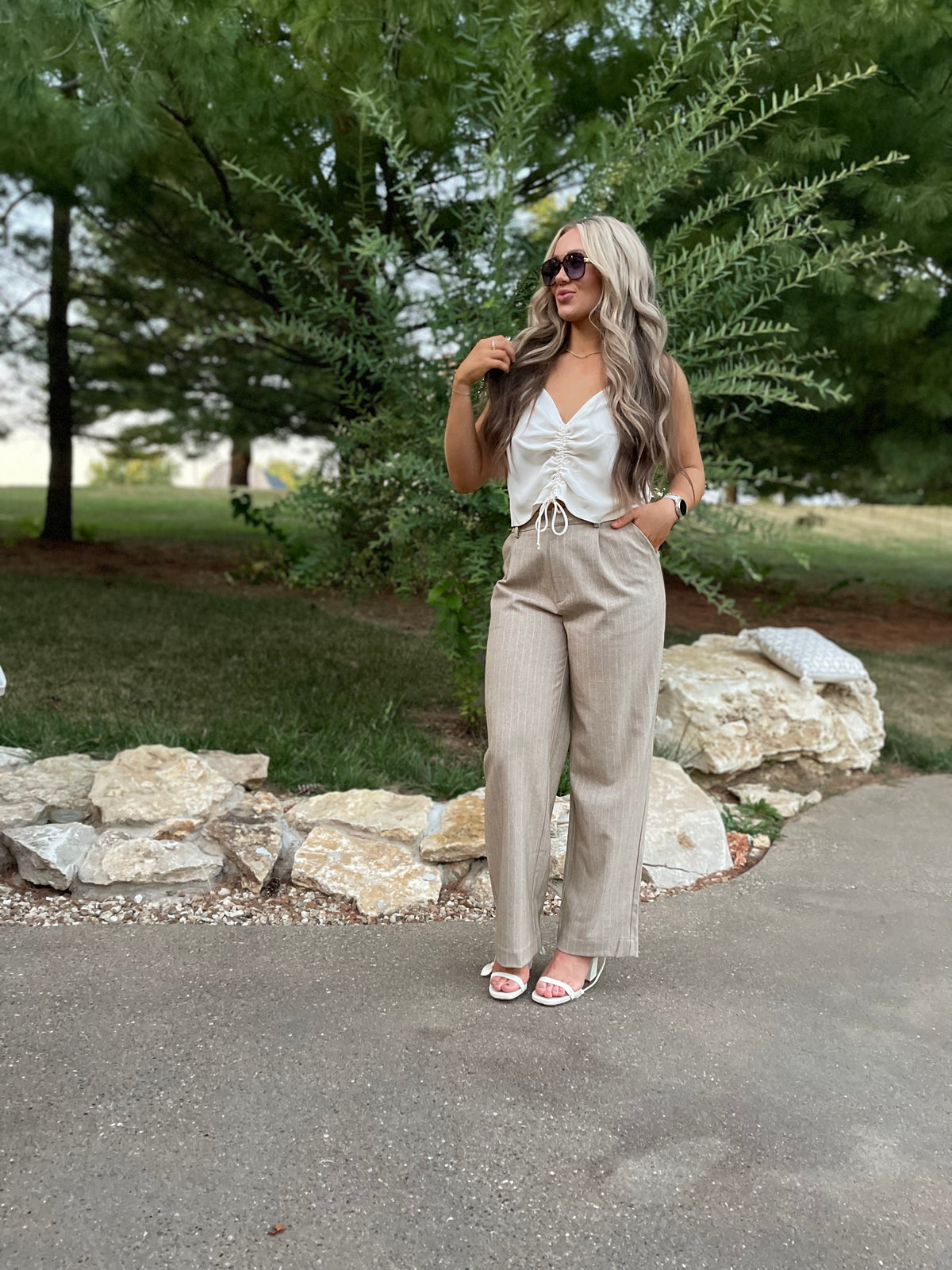 Tan and White Striped Trousers