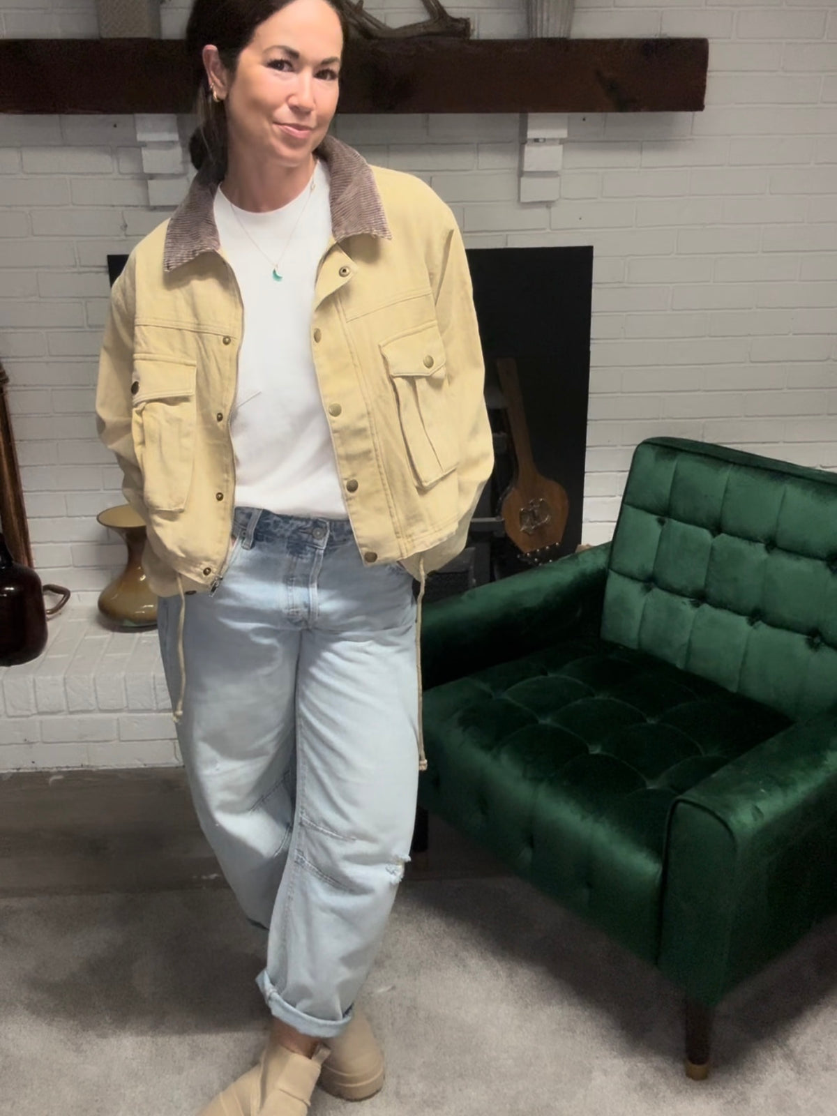 Corduroy Collar Contrast Twill Barn Jacket