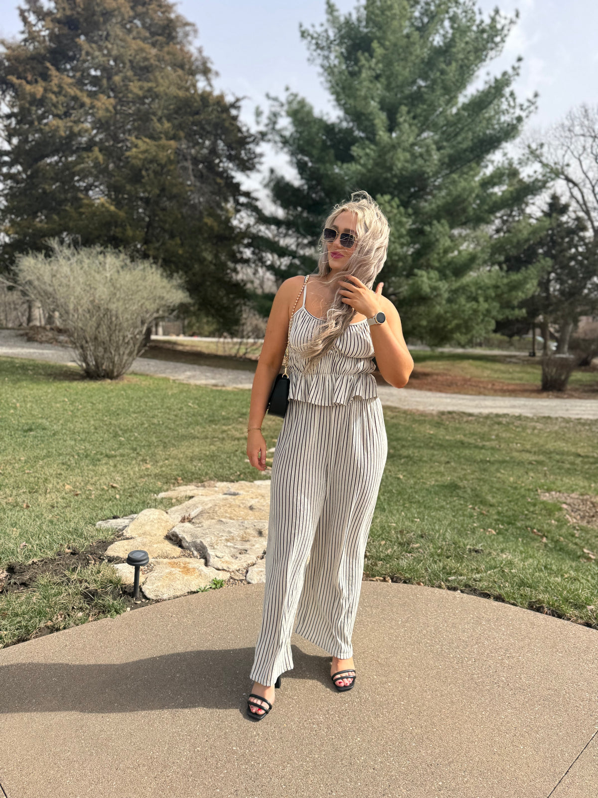 Black & Natural Striped Wide Leg Pants
