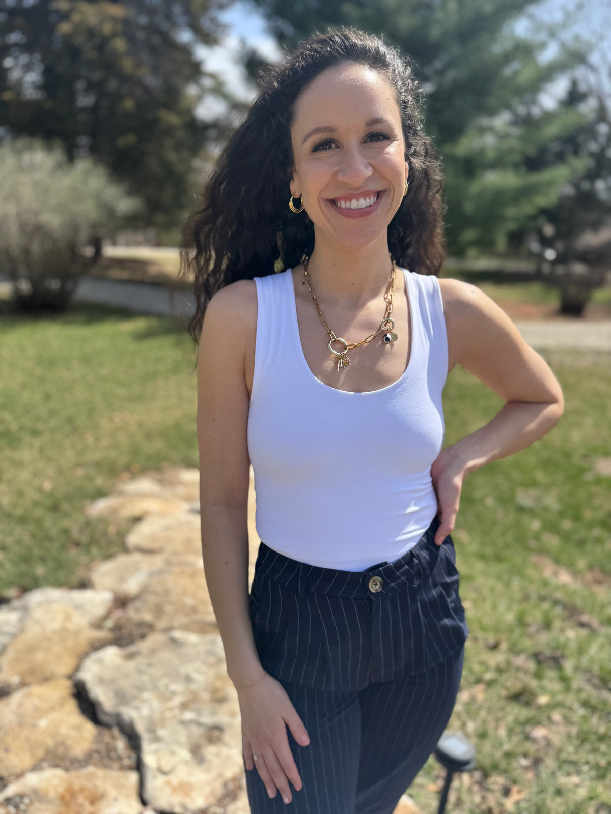 White Seamless Lined Tank Top
