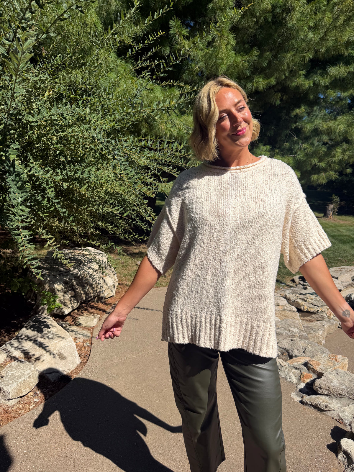 Oatmeal Short Sleeve Oversized Sweater