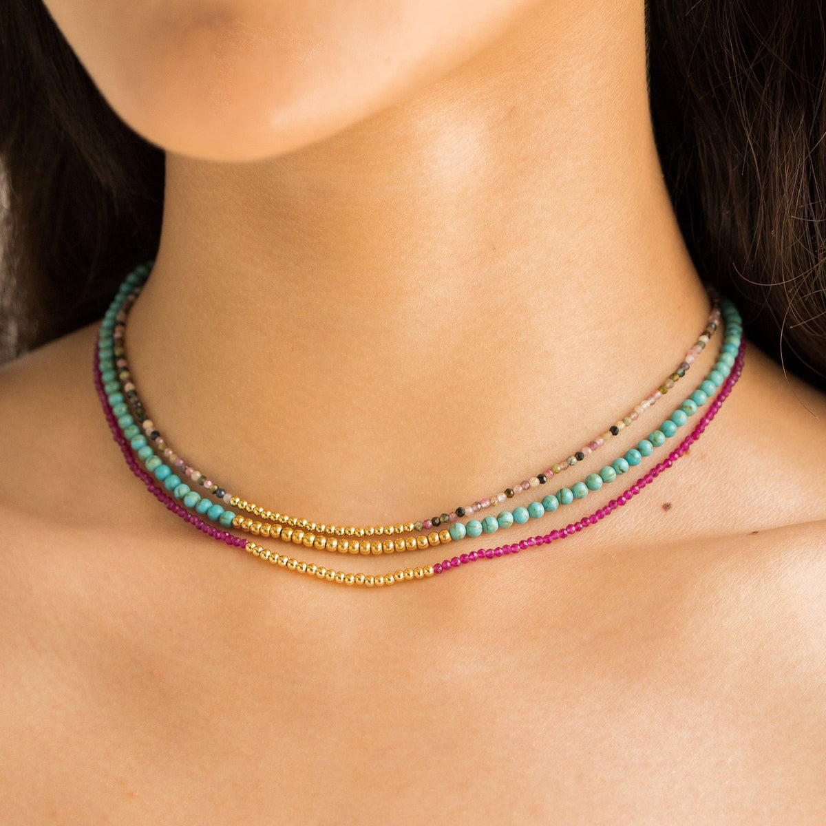 Waterproof Tourmaline Beaded Necklace